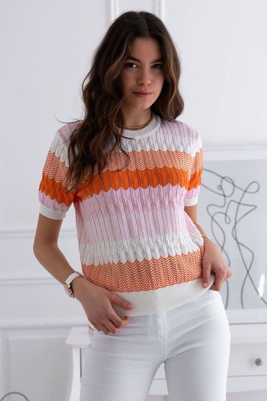 Camiseta multicolor de mangas con fantasía zig zag