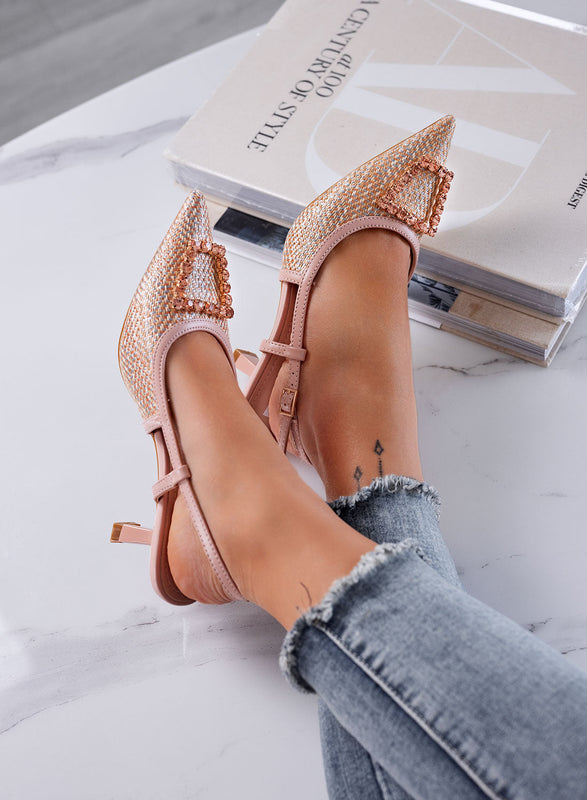 NAIMA - Décolleté nude slingback de tejido trenzado con hebilla joya