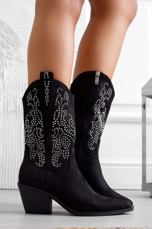 Bottines noires camperos avec strass
