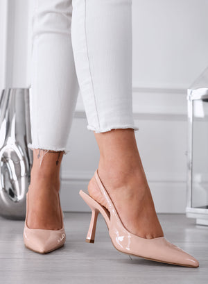 NAOMI - Décolleté Slingback nude in Vernice a Punta con Tacco