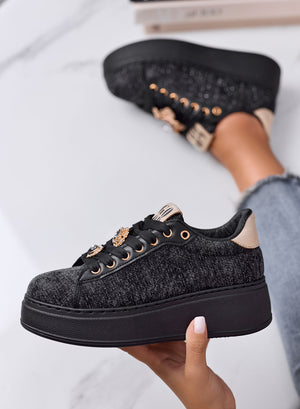 NINFA - Sneakers nere platform in tessuto laminato e applicazione gioiello