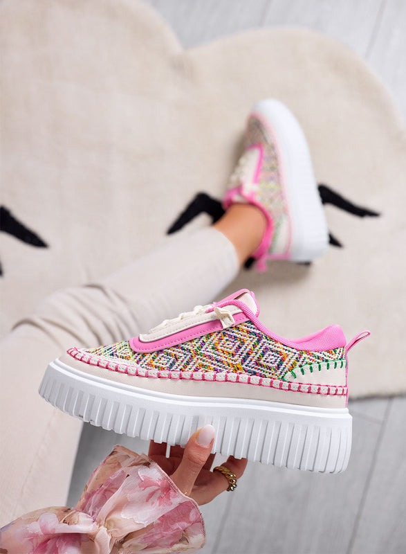 NUNZIA - Zapatillas rosas con inserciones en tela multicolor
