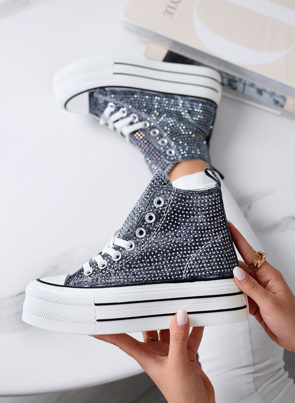 OLGA - Zapatillas altas azul denim con strass y suela con plataforma