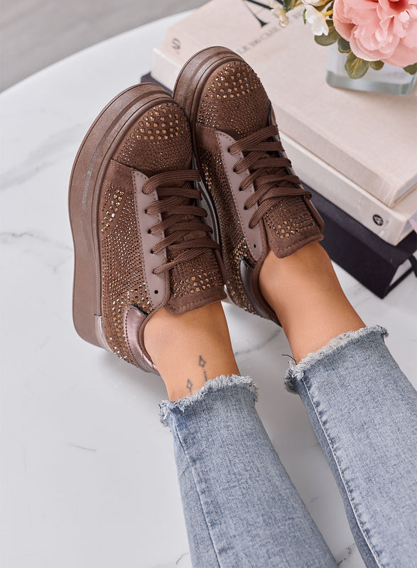 ORNELLA - Sneakers Donna marroni con Strass e Suola Platform