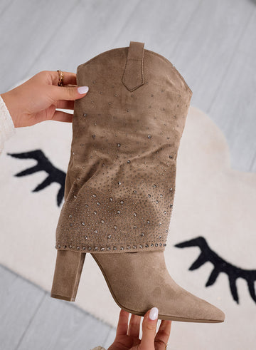 PAIGE - Botas camperas color barro con strass
