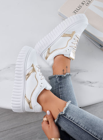 PAMELA - Zapatillas blancas platform con detalles en oro