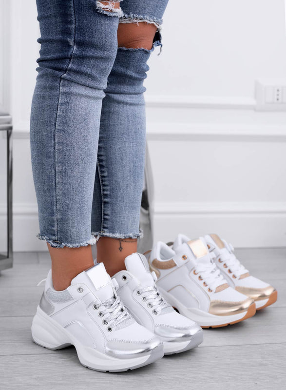 PATTY - Zapatillas blancas con detalles de purpurina plateada