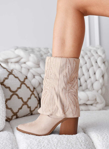 PICA - Beige camper boot with cuff and rhinestones