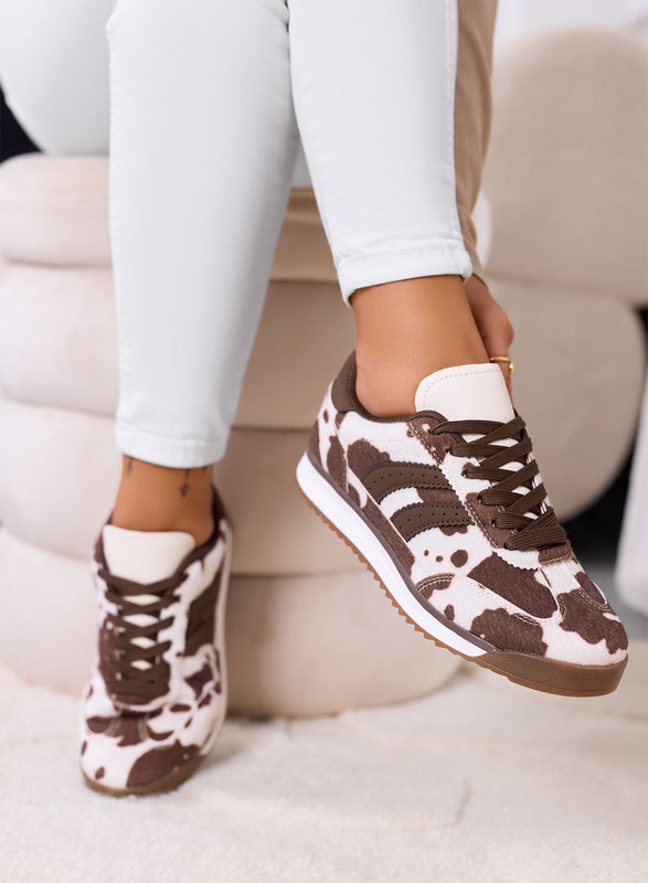 PIERA - Brown animal print sneakers with rubber sole