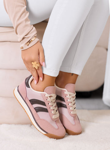 PIERA - Sneakers rosa in tessuto con dettagli marroni e suola in gomma