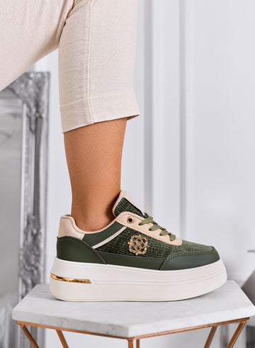 PILAR - Sneakers verdi con dettagli oro e suola platform