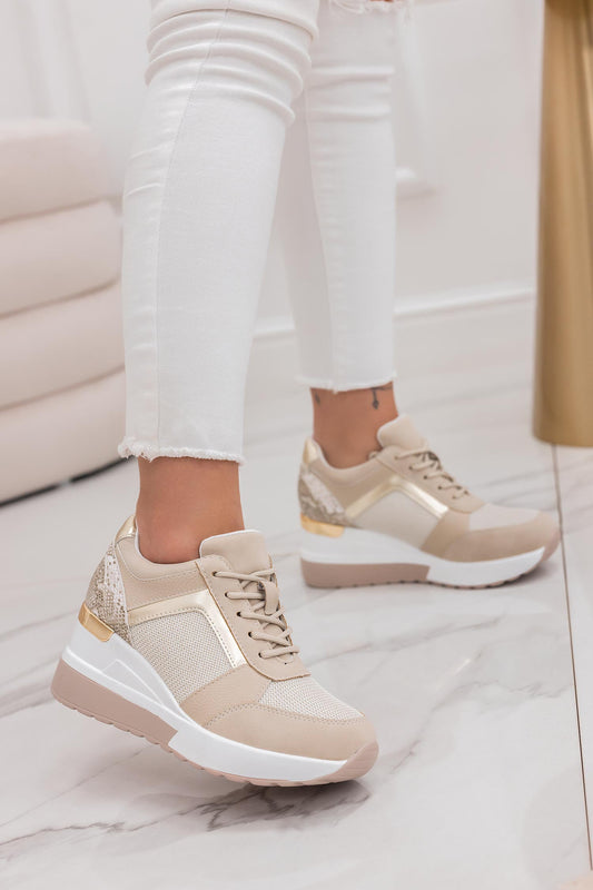 POLO - Zapatillas beige con cuña interna y detalles efecto pitón