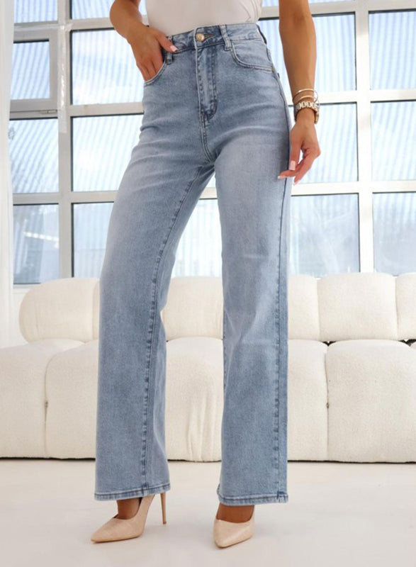 Pantalones vaqueros de pierna ancha de cintura alta en color azul claro