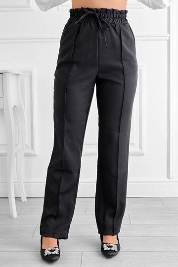 Pantalon negro con muelle y cordon en la cintura