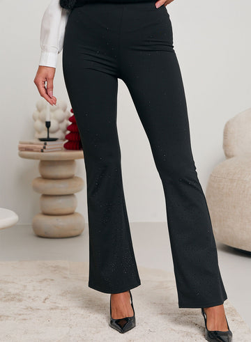 Pantaloni neri bootcut decorati con strass