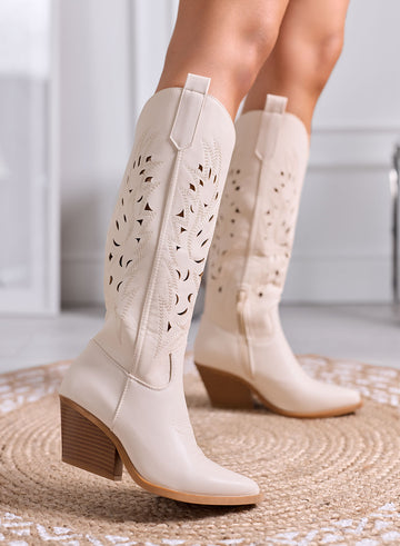 RAQUEL - Stivali camperos beige traforati