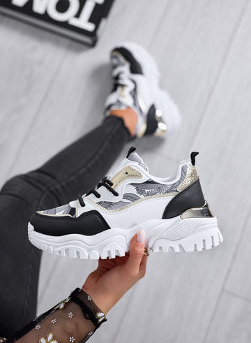 REBECCA - Zapatillas negras con insertos de estampado y glitter dorado