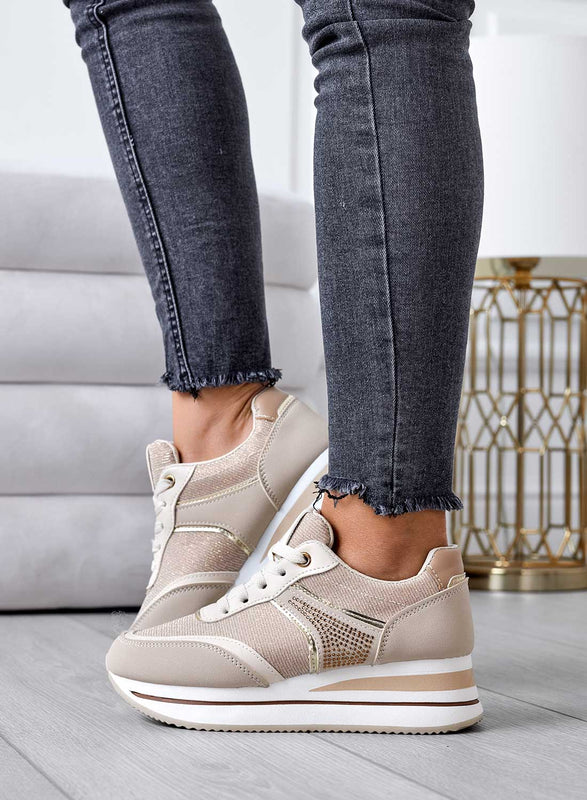 Sneakers beige con inserti glitter
