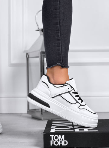 ROBBIE - Zapatillas blancas con cordones y bordes negros