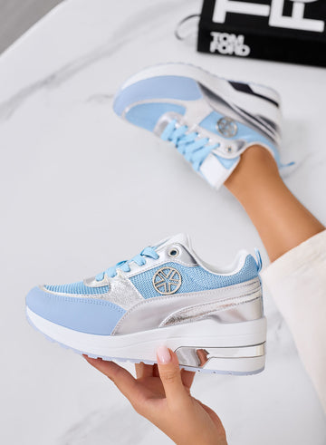 ROMILDA - Zapatillas azules con detalles dorados y suela plataforma