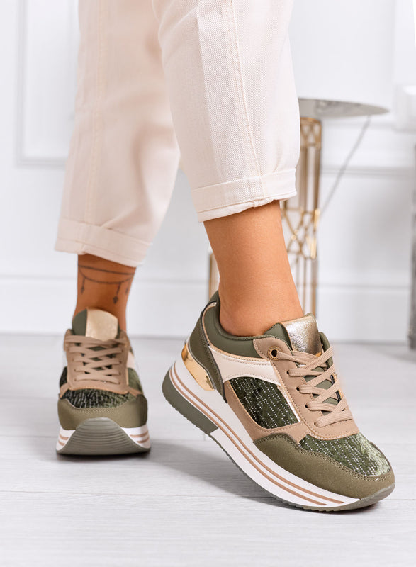 ROSALIA - Green sneakers with beige details and glitter