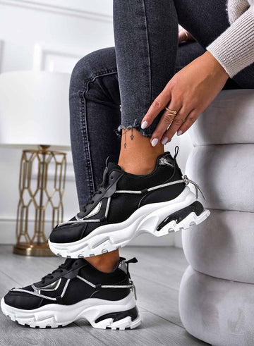 ROSANNA - Black sneakers with high sole and rhinestones
