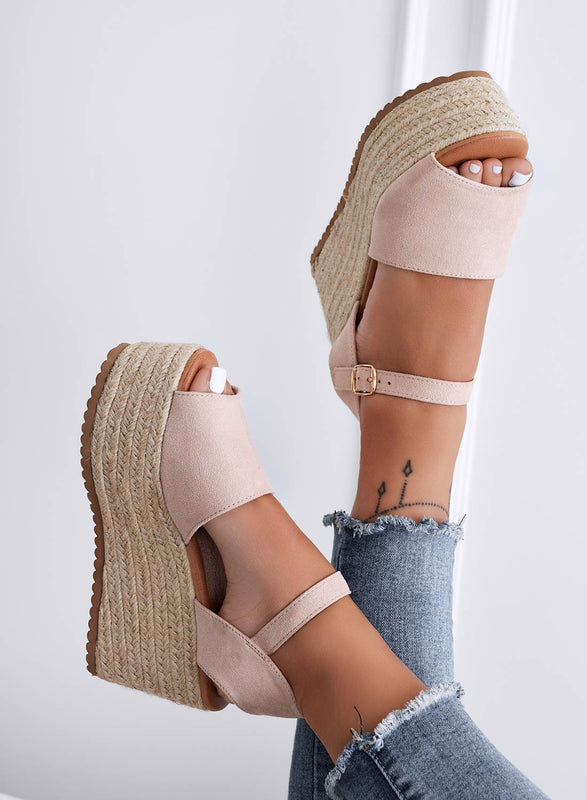 ROXIE - Sandalias alpargatas beige de ante con cuña
