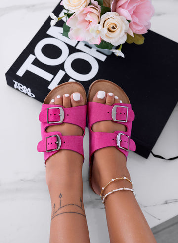 ROXY - Sandalias tipo chanclas fucsias de ante con hebillas