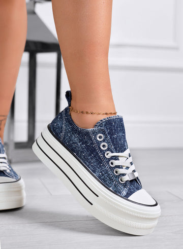 ROSINA - Zapatillas con plataforma en azul denim con strass