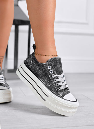 ROSINA - Zapatillas negras con plataforma y strass