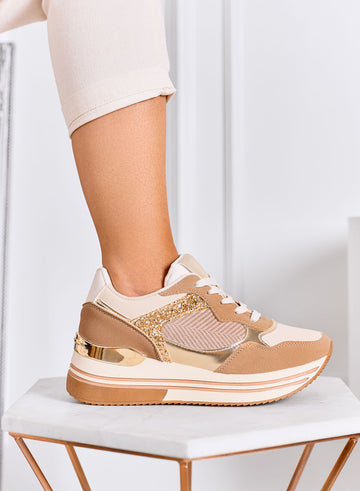 RUBINA - Sneakers beige con dettagli glitter e metallizzati