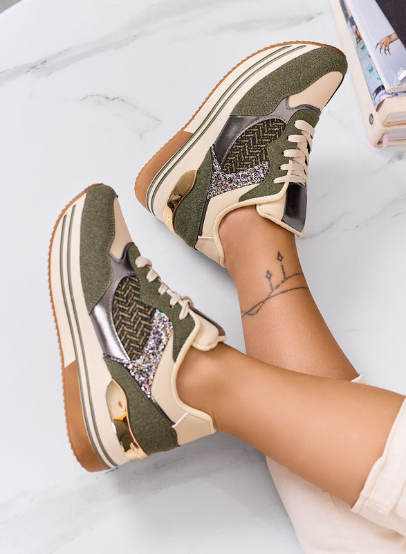 RUBINA - Zapatillas verdes con detalles de purpurina y metalizados