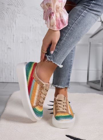 SABRY - Zapatillas moca bordadas con insertos multicolor