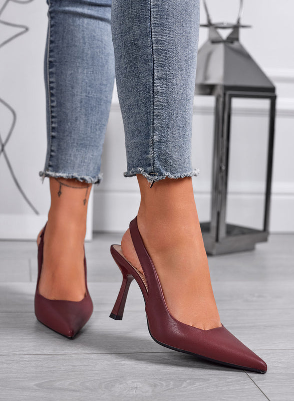 SELINA - Salones burdeos slingback con tacón de 9,5 cm