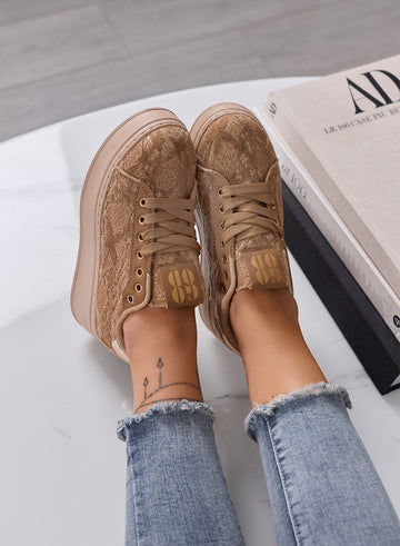 SERENA - Sneakers Donna fango con Pizzo e Suola Platform