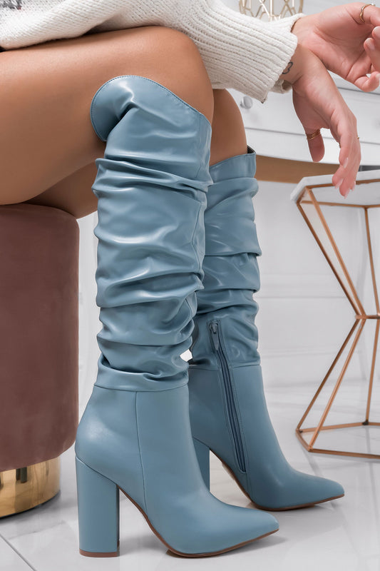 SHEILA - Botas azul claro de piel sintética con tacón alto