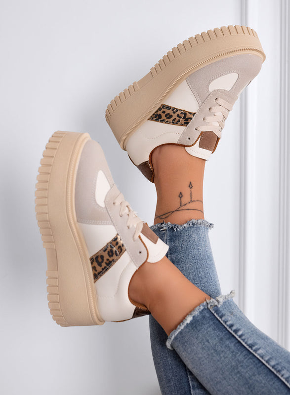 SHELBY - Zapatillas Platform Beige con Insertos Animal Print Leopardo