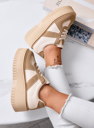 SHELBY - Zapatillas Platform Beige con Insertos en Color Fango a Contraste