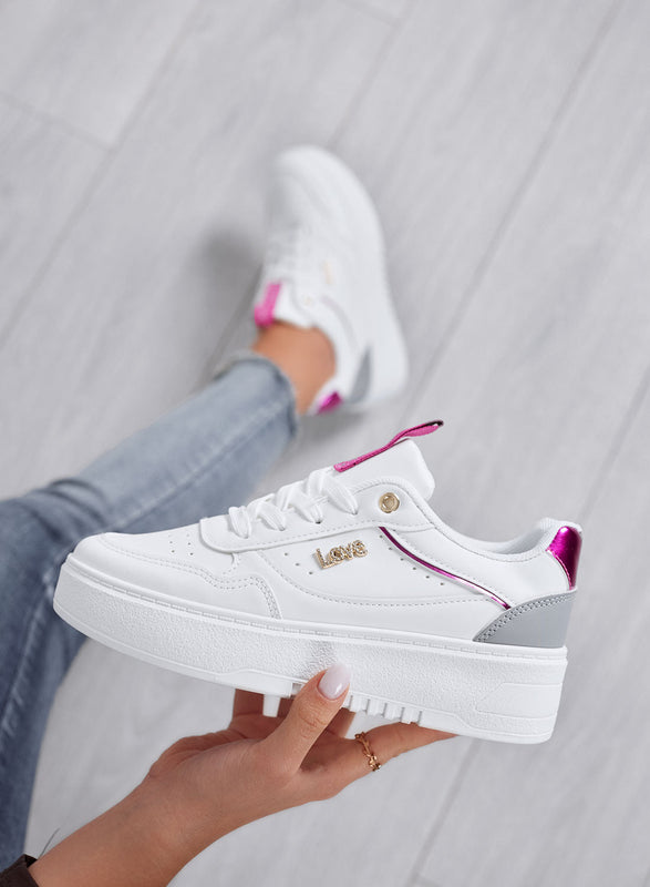 SHINE - Zapatillas blancas con detalles en fucsia y la inscripción Love