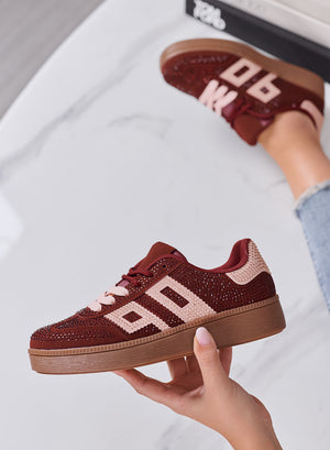 SIDNEY - Sneakers Donna Bordeaux con Strass e Dettagli Rosa