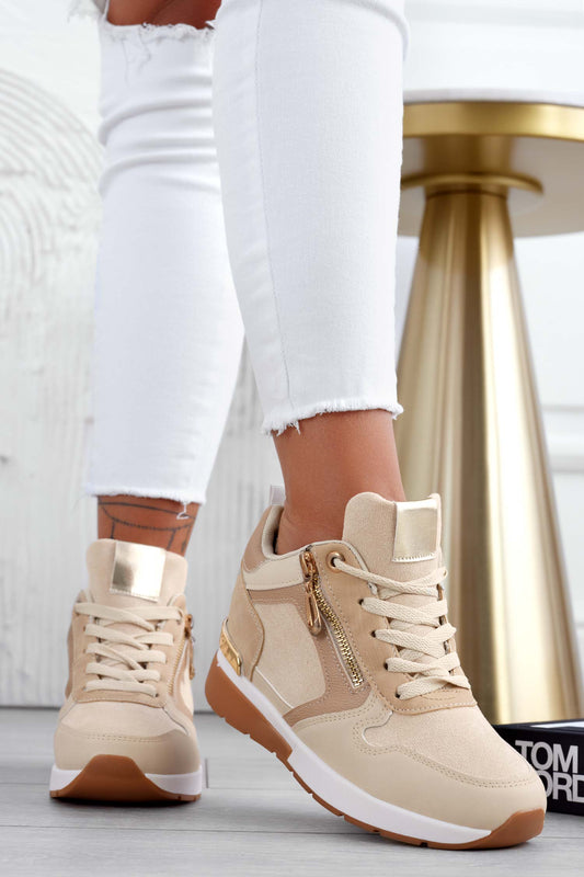 Sneakers beige con zip laterale
