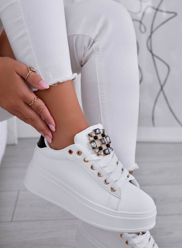 SOPHIE - White sneakers with jewel appliqué and black heel