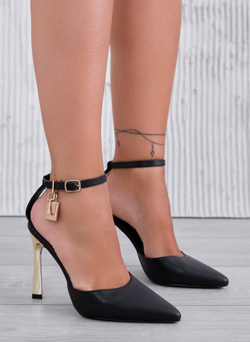 SPANCER - Black pumps with strap and gold heel
