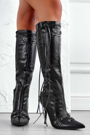STARRY - Black boots with buckles and stiletto heel