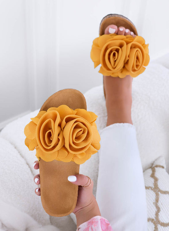 SUMMER - Mules jaunes avec fleurs appliquées