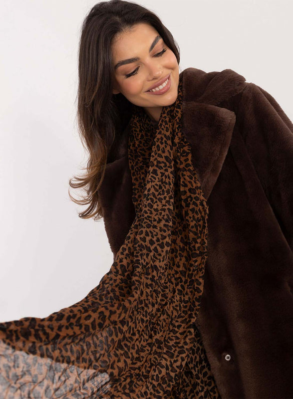 Bufanda tipo foulard marrón con estampado de leopardo