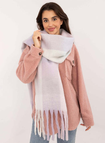 Oversized scarf in white and lilac tones