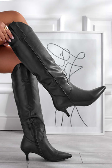 Bottes noires en similicuir avec petit talon aiguille