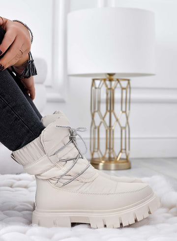 TINA - Botines beige acolchados con cordones de strass