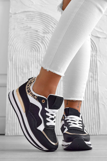 Sneakers nere con inserti maculati